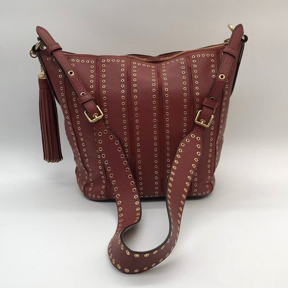 Michael Kors Brick Leather Brooklyn Grommet Feed Crossbody Bag - Picture 2 of 11